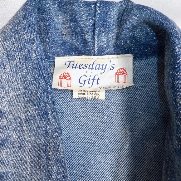 Unique VTG 80s Painted Bejeweled Blue Denim Jacket M L Lace Tuesdays Gift - Picture 2 of 15